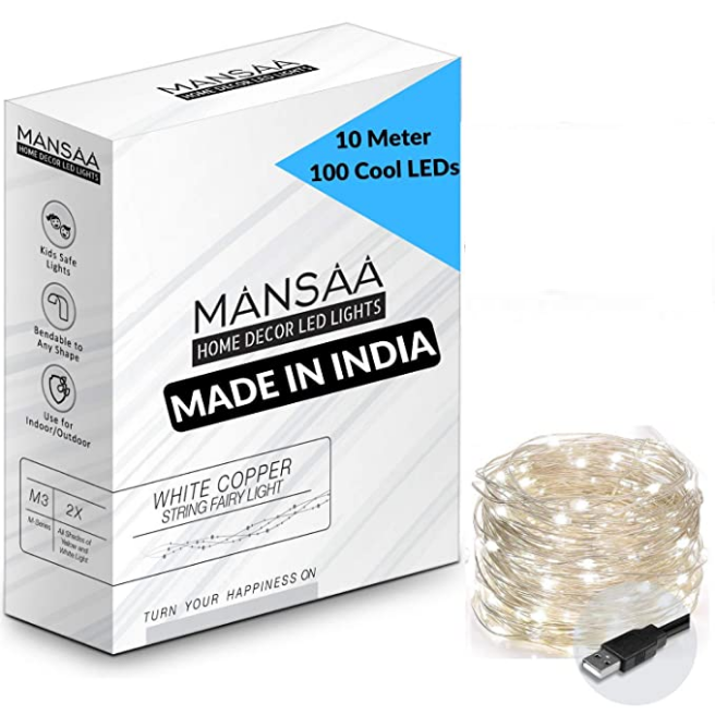 MANSAA String LED Light for Home Decoration; (Cool White, USB Only) 10M