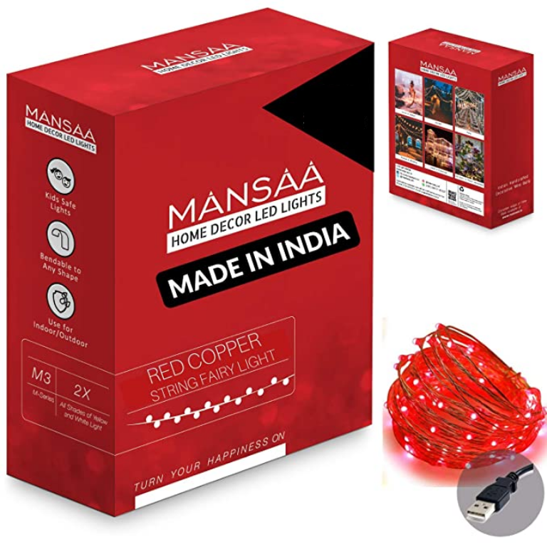 MANSAA String LED Light for Home Decoration; (Red, USB Only) 10M