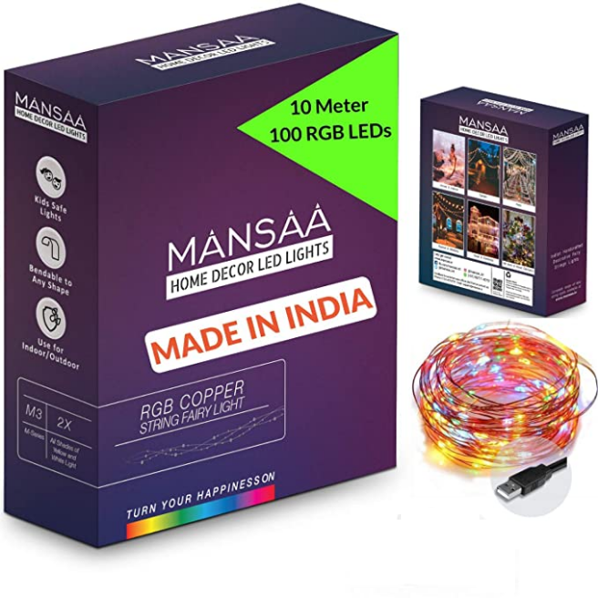MANSAA String LED Light for Home Decoration; (RGB/Multicolor, USB Only) 10M