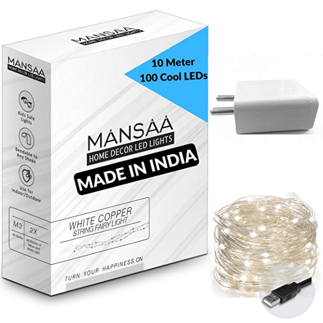 MANSAA String LED Light for Home Decoration; (Cool White, USB with Adapter) 10M