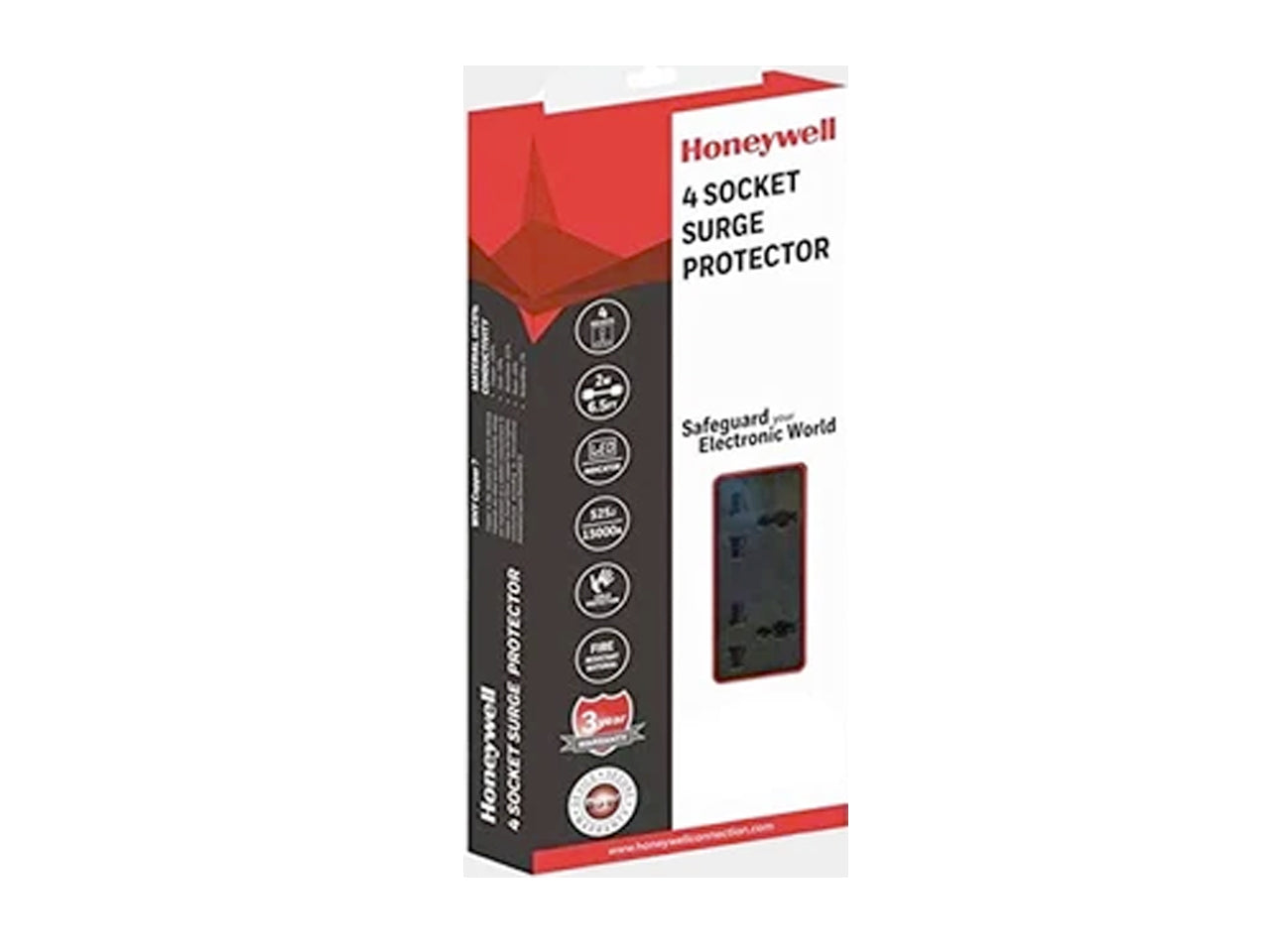 Honeywell Master Switch 4 Socket Surge Protector (Black)