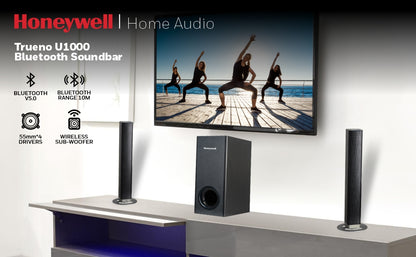 Honeywell Trueno U1000 Duo, Convertibe Multimedia Speaker System with Wireless Subwoofer, Premium 2.1 Stereo Sound and Bluetooth 5.0 (Black)
