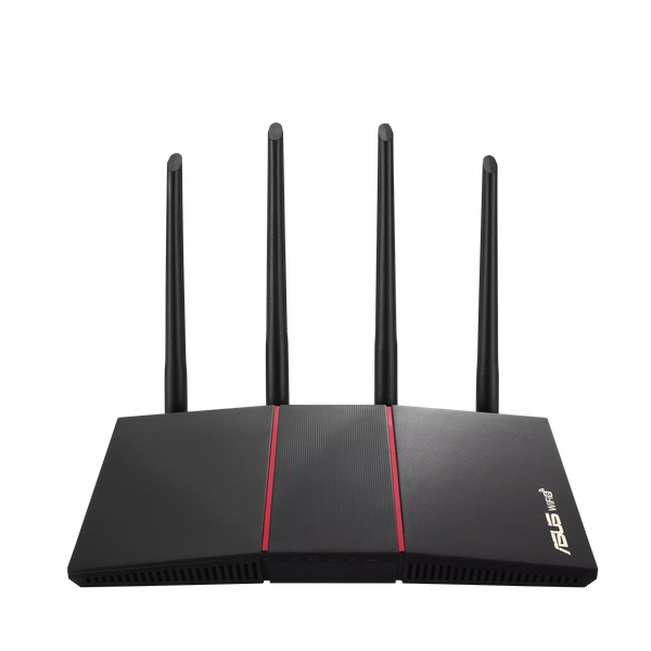 Asus AX1800 Dual Band WiFi 6 (802.11ax) Router supporting MU-MIMO and OFDMA technology, with AiProtection Classic network security powered by Trend Micro™, compatible with ASUS AiMesh WiFi system