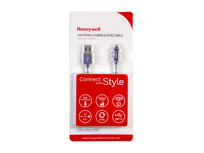 Honeywell Apple Lightning Sync & Charge Cable 1.2 Mtr (Braided) Grey